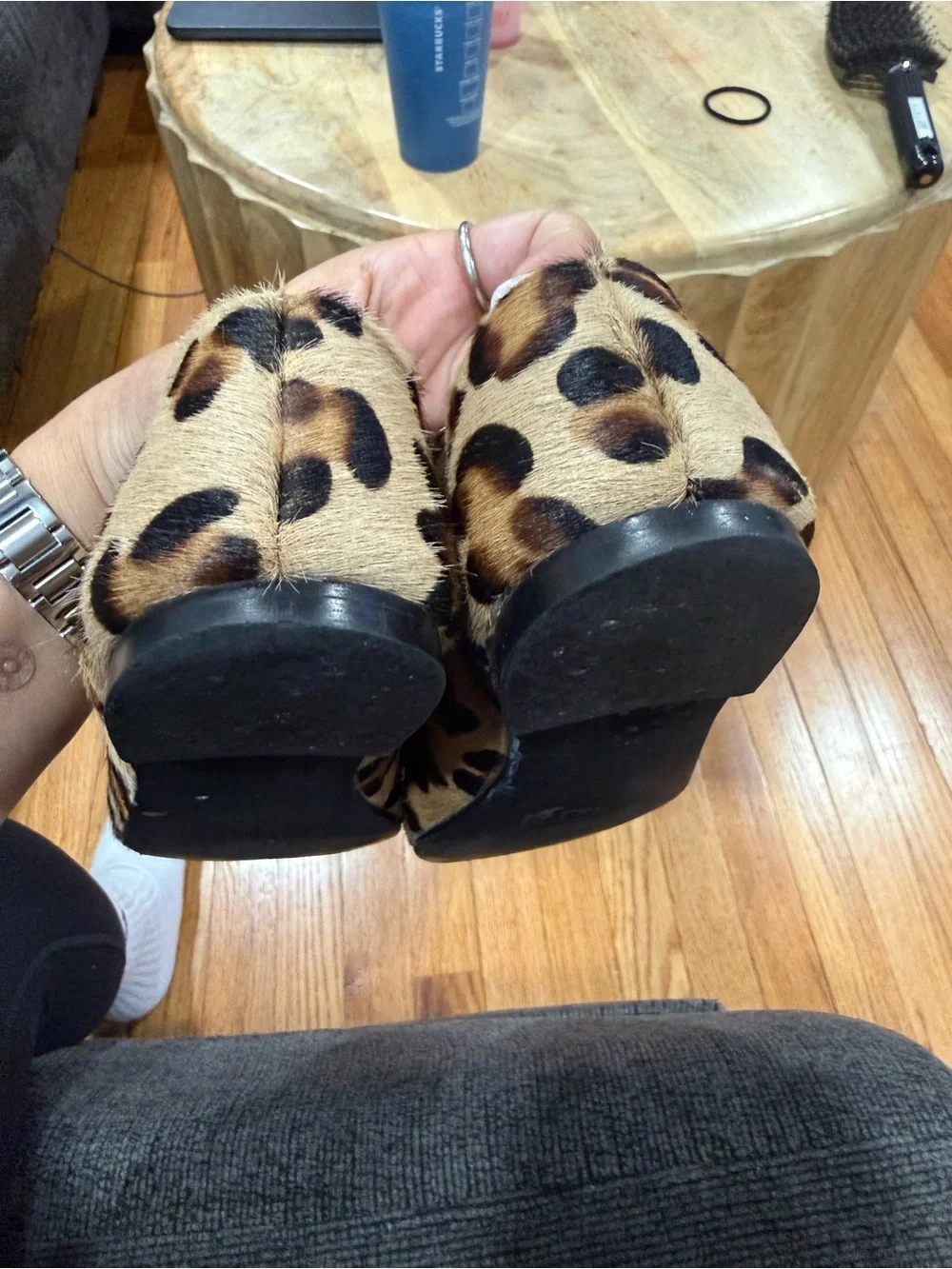 Leopard Print Pointed Ballet Flats - Tan & Black